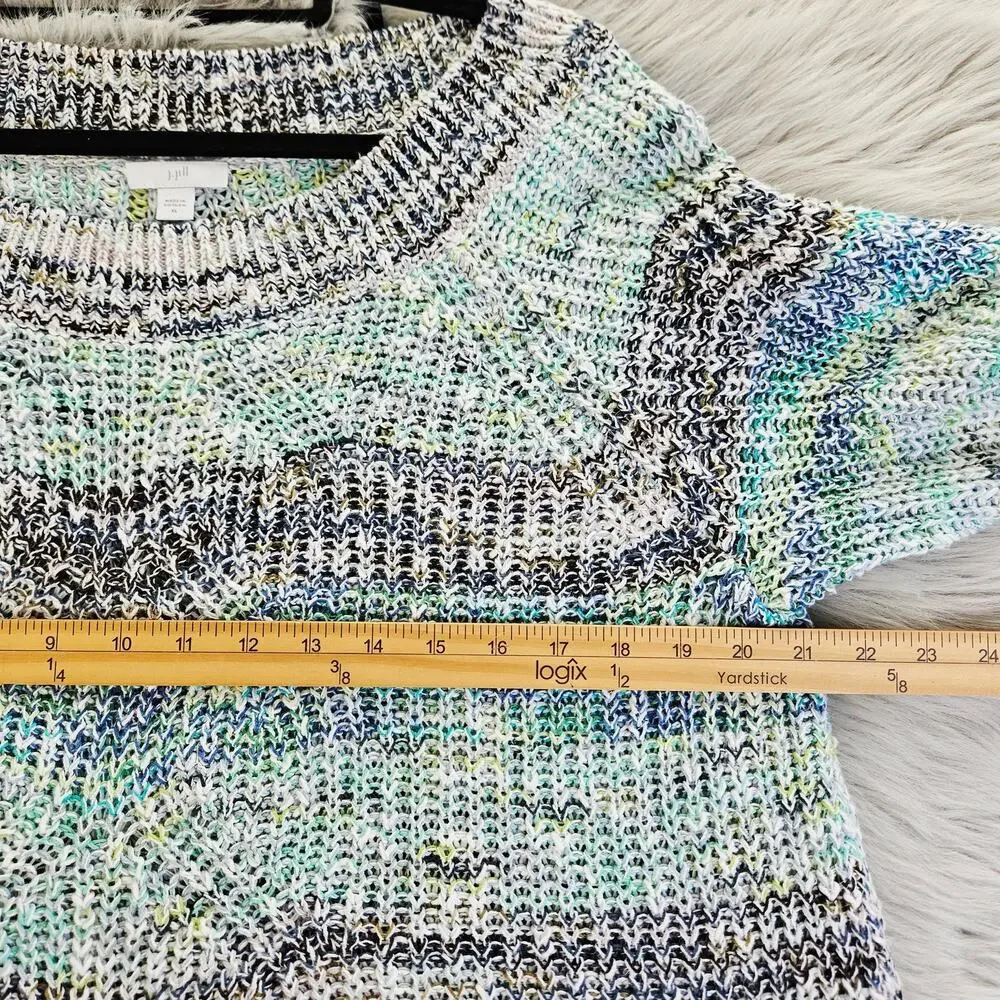 J Jill Marled Open Knit Tunic Sweater Size XL Cotton Blue Green Boho Winter Cozy